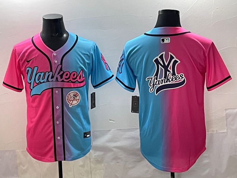 Men 2025 New York Yankees Blank Blue pink Game Nike MLB Jersey style 0017